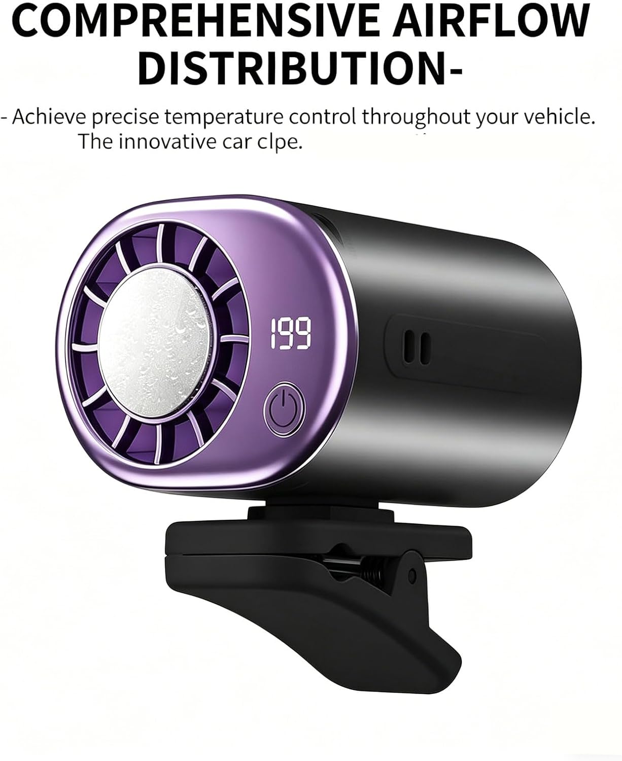 2026 Upgraded Clip On Car Fan with LED Display, USB Rechargeable Portable Cooling Fan with 199 Adjustable Speeds & 360° Rotation, Personal Cooler for Car Truck Tent Office Beach Bike (Black)
