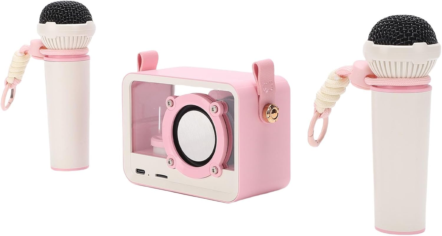 Diydeg Mini Karaoke Machine for Kids Adults, Portable Bluetooth Speaker with Wireless Microphone & Hanging Strap, Karaoke Microphone for Girls, Boys, Family, Home, Party (Roseate)