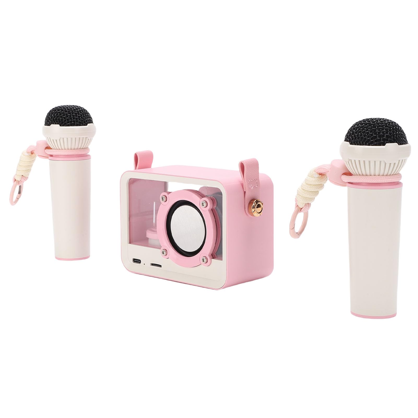 Machine de Karaoké Portable,Deux Microphones Sans Fil Haut-parleur 10W Lumières LED,Machine Karaoké,for Fêtes Maison Voyages Plein Air Familles Enfants Événements Outdoor