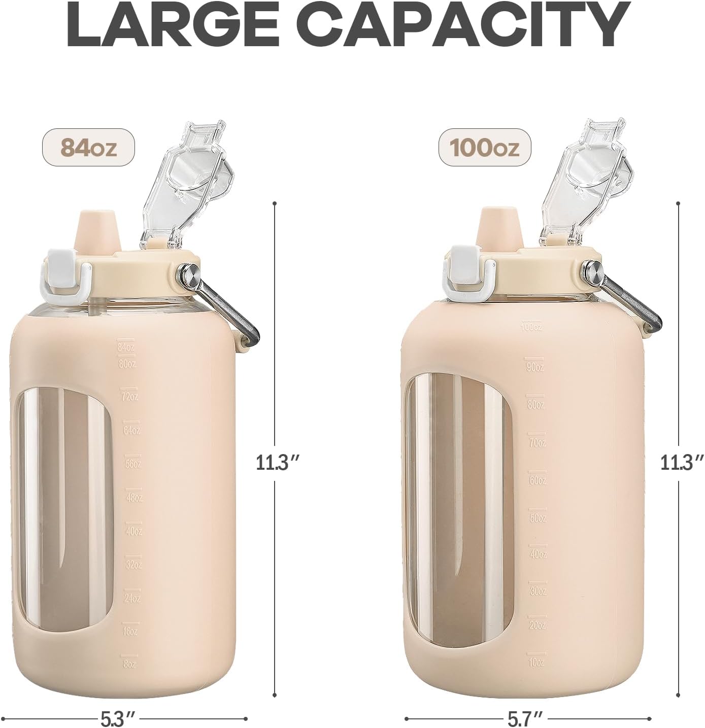 100 oz Glass Water Bottles with Straw, 3 Liter Gallon Drinking Bottle with Handle, Large Glass Water Jug with Silicone Sleeve for Gym Sports,Wide Mouth,Amber - Image 5