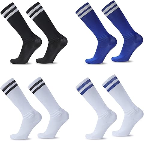 4 Pares Medias de Fútbol Largos para NiñosCalcetines Fútbol para NiñosCalcetines de Deporte Entrenamiento Transpirables para Fútbol, Rugby, Baloncesto, Correr, Adolescentes, 5-12 Años