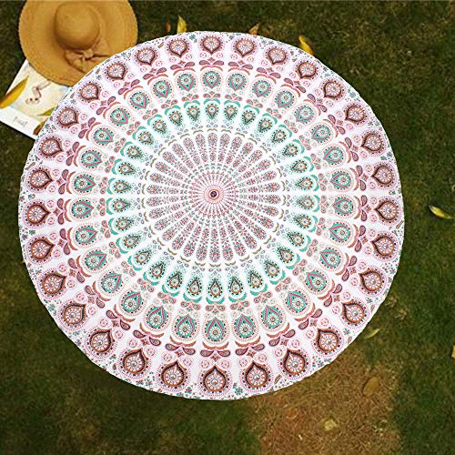 raajsee Indien Strandtuch Rund Mandala Hippie/Groß Indisch Rundes Baumwolle/Boho Runder Yoga Matte Tuch Meditation/Tischdecke Rund aufhänger Decke Picknick Teppich 70 inch