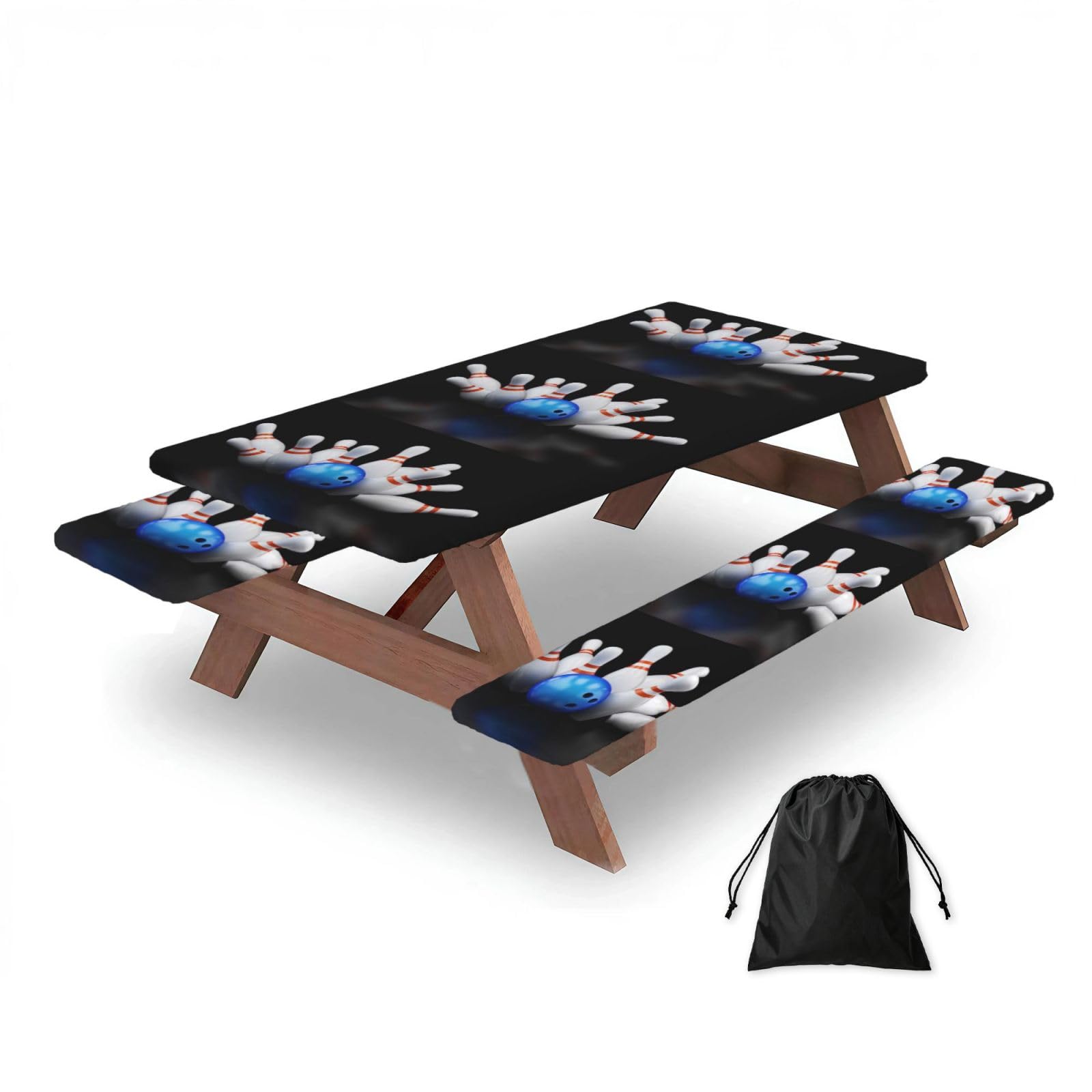 Dopklna As Picture Bowling Bottle Print, Picnic Table Cover With Bench Covers -Waterproof Elastic Fitted Tablecloth For Garden Camping Patio 76X152cm