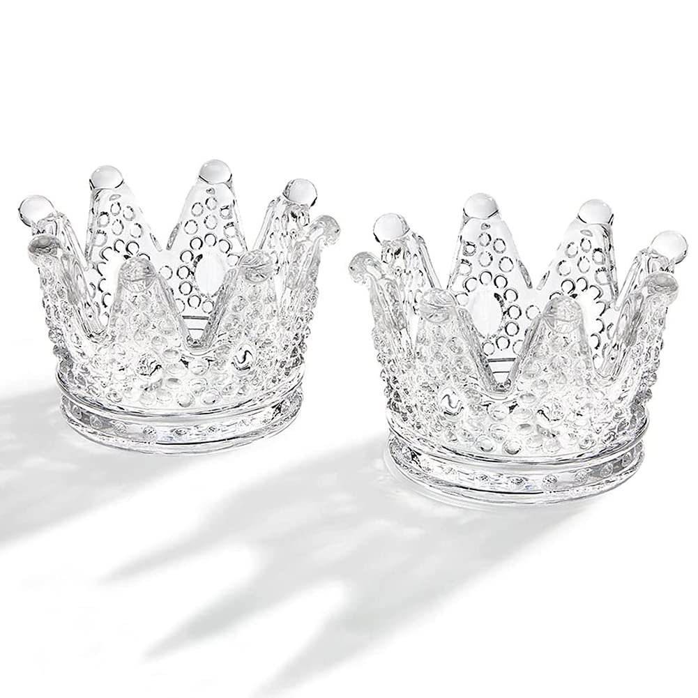 AKOAK 1 Pack Glass Tea Candle Holder, Crown Tea Lamp Holder, Tea Light/Tabletop Candle Holder Decoration, Crystal Glass Jewelry Holder, Votive Candle Holder, Wedding, Party, Dinner, Family Decoration