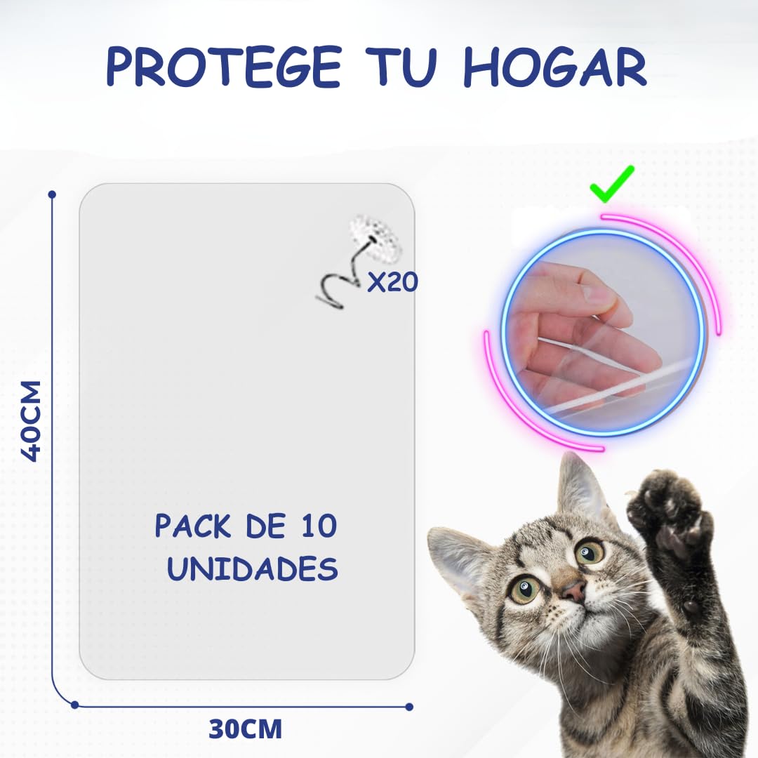 Protector antiarañazos para Muebles y sofá – Pack 10 láminas Transparentes Autoadhesivas, recortables, Protege de Gatos y Perros