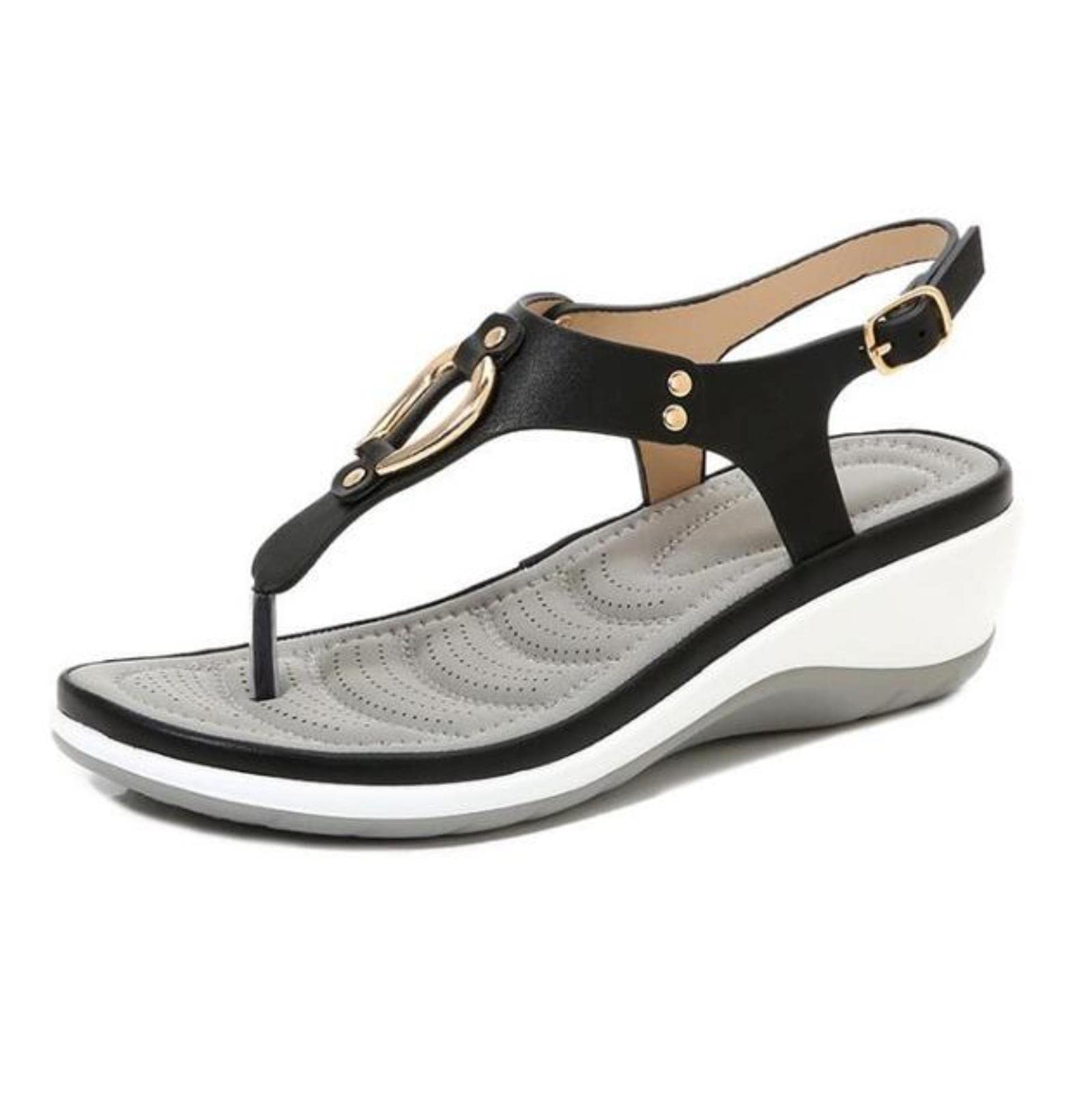 Sandales compensées d'été pour femme à petit talon bas et sangle unie
