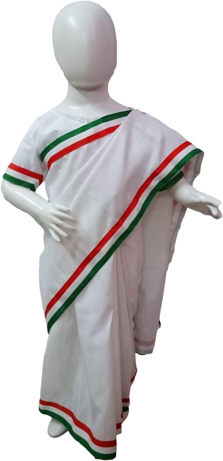 BookMyCostume Tri Colored Saari Independence Day Fancy Dress Costume 4-5 Years