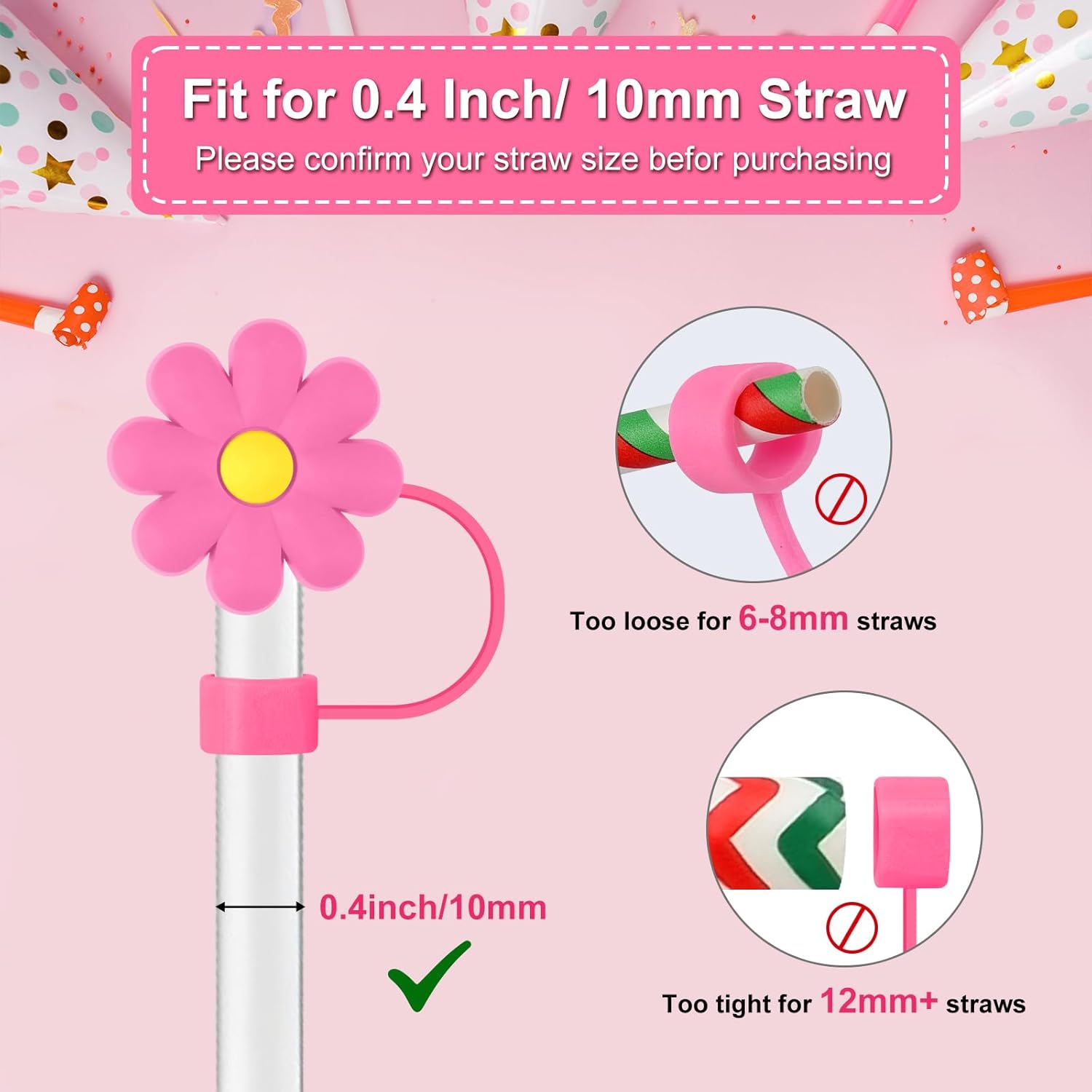 12 Pcs Silicone Straw Cover Cap Cute Flower Shape for 10mm Straws Dust-Proof Drinking Straw Toppers for Xmas Holiday Party Supplies - Image 2