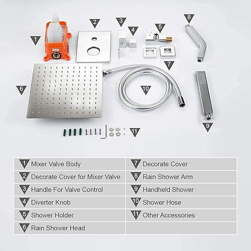 Miniatura 31 de Sistema de ducha con ducha de mano, juego de grifo de ducha de lluvia con cabezal de ducha de 10 pulgadas y sistema de ducha de mano montado