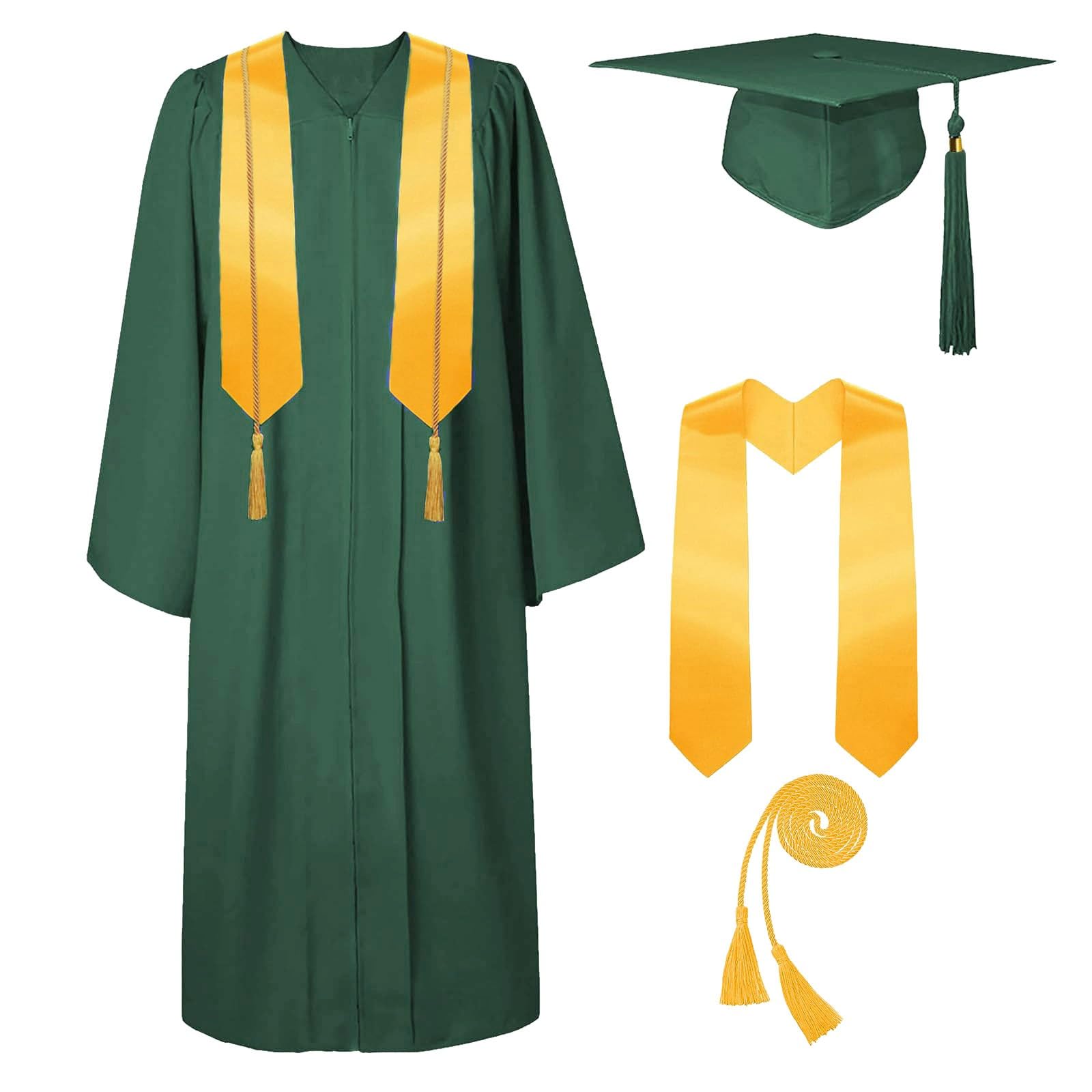 Cokbyavla 2024 Cap and Gown with Tassel,Grad Decorations Graduation Cap and Gown Kids 5th Grade Men High School Graduation Suit Master Robe Ropes for Graduation 2024 Plus Size Graduati Green