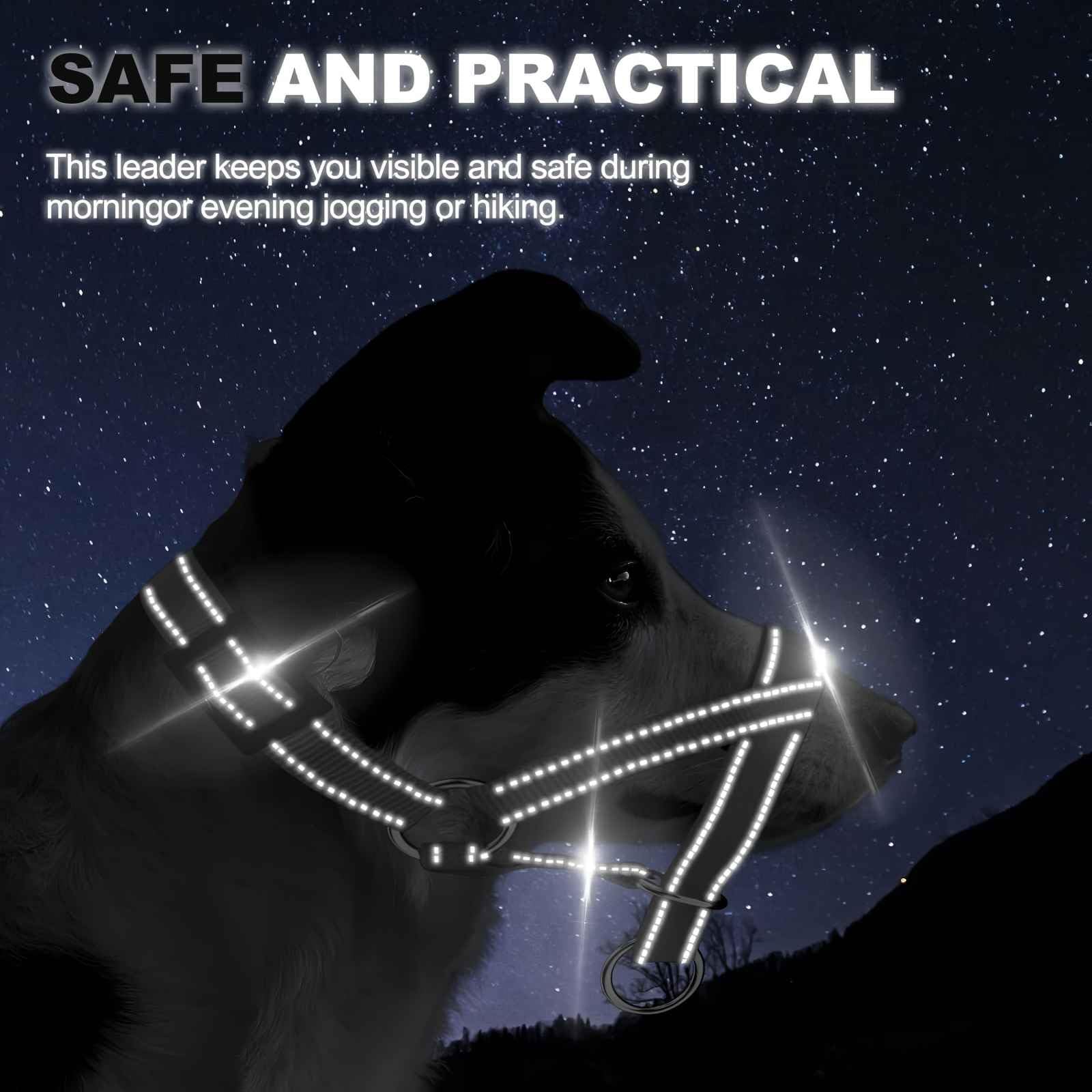 Collar de cabeza de perro con tela reflectante, arnés ajustable para evitar tirones para perros pequeños, medianos y grandes (L, rojo)