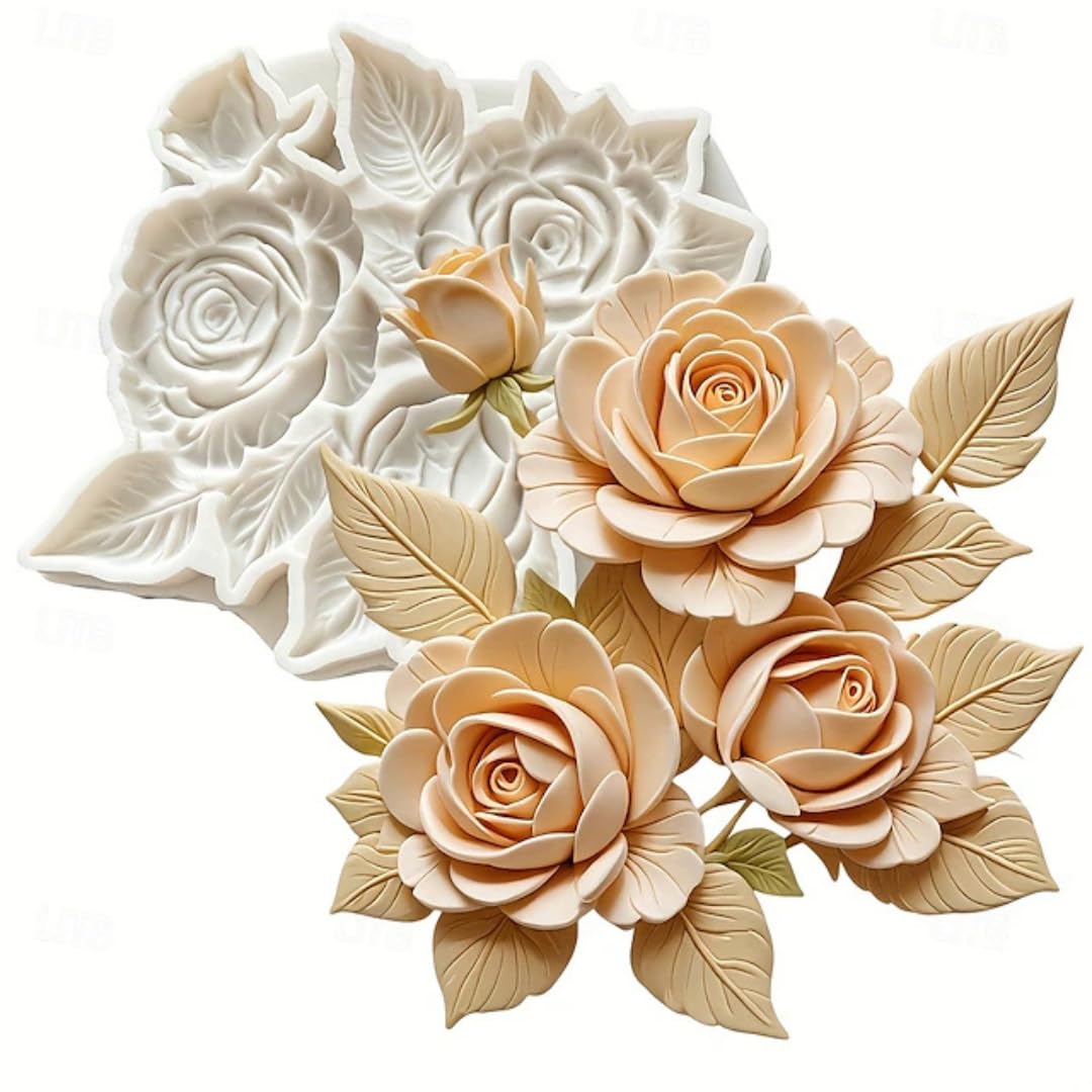 Skytail Rose Fondant Mold 3D Flower Leaves Shape Molds for Candle Soap Making Resin Crafting Cake Dessert Decoration Chocolate Sugarcraft Gum Paste Cupcake Topper Candy Clay Craft Molds-image-2