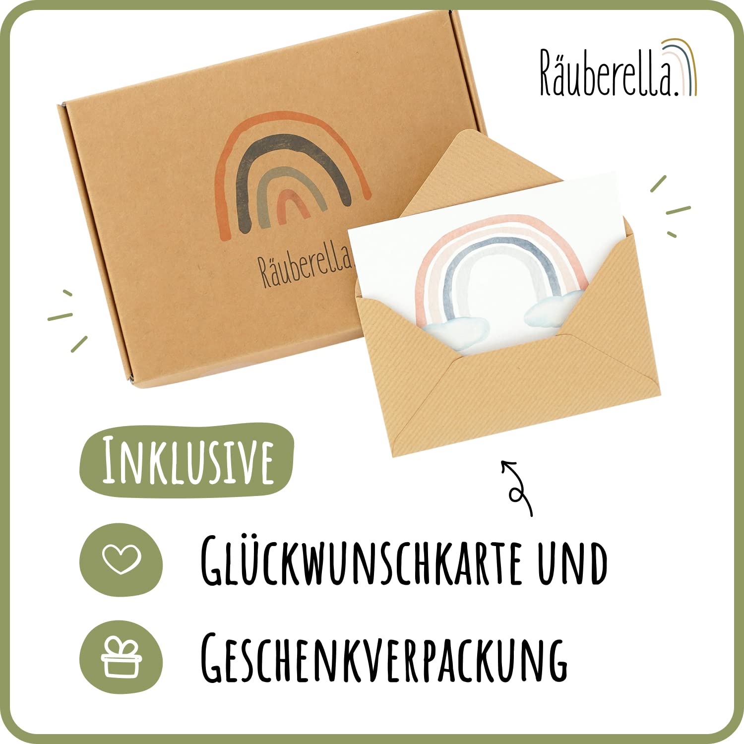Räuberella ® Coperta originale 120 cm x 120 cm, in 100% mussola cotone biologico, regalo per la nascita per neonati (oliva)