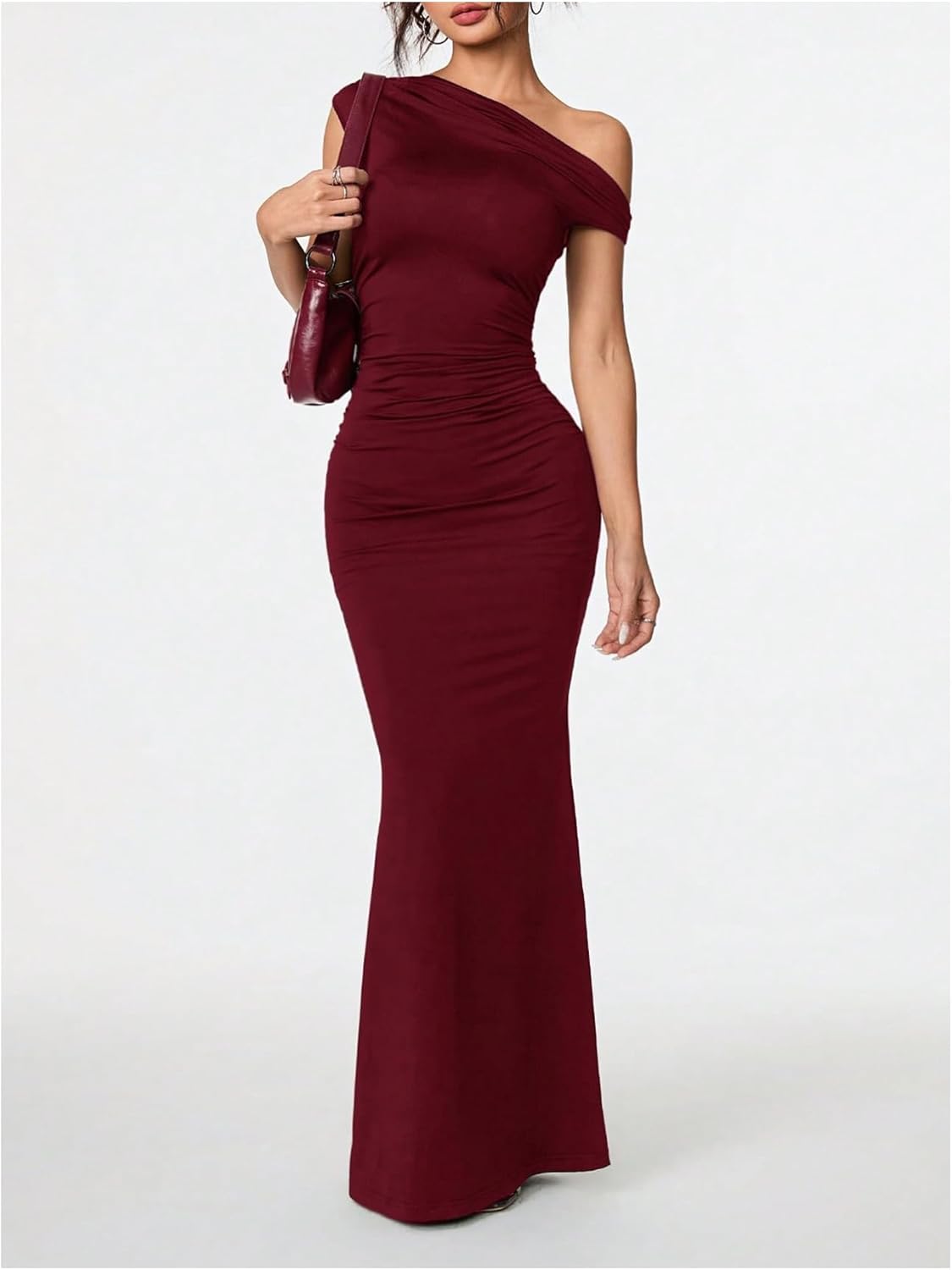 GORGLITTER Women's One Shoulder Asymmetrical Neck Formal Fishtail Maxi Dresses Wedding Guest Summer Cocktail Sundresses - Image 5