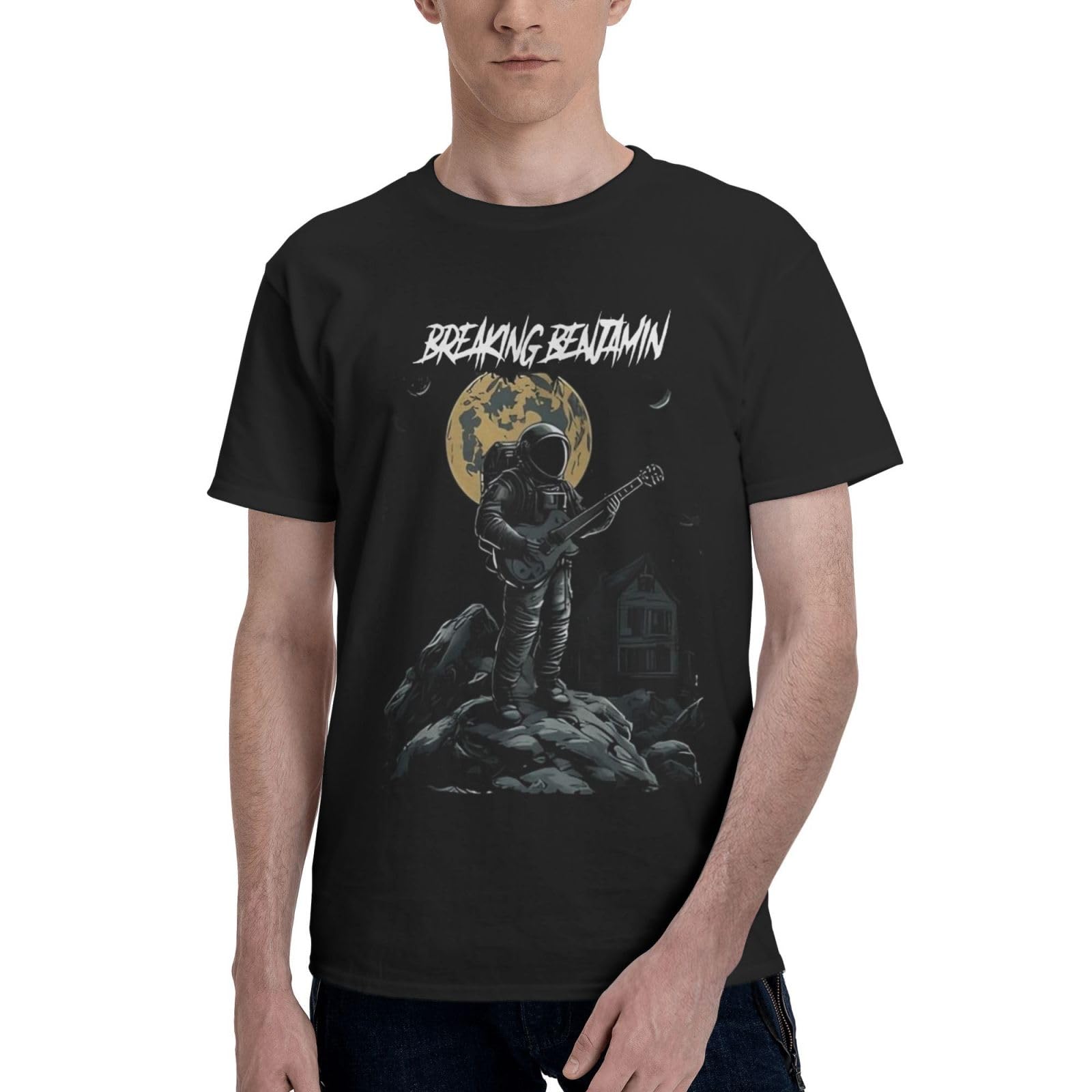 Grdbzzxgo Men's B-29 Benjamin Rock Band Breaking Comfortable Short-Sleeved Shirts Hard-Wearing And Fashion-Forward Tops Loungewear And Athletic Shirts Black L