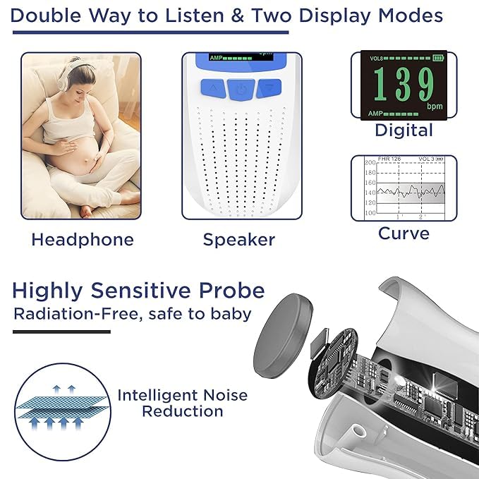 Image of K-Life Model Fd-101 Heartbeat Rate Detection Monitor with In-Built Speaker Fetal Doppler (White)
