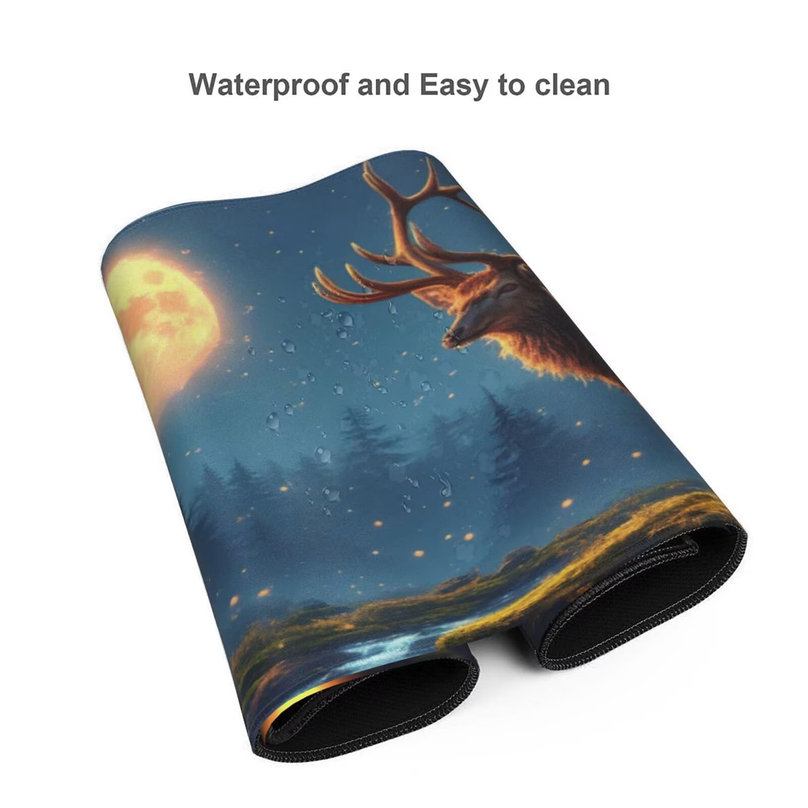 Podkładka pod mysz Księżyc XXL 1400 x 600 mm, duża podkładka pod mysz do gier biurowych z przeszytymi krawędziami i antypoślizgowym tyłem, podkładka pod mysz jeleń dla graczy do klawiatury i myszy