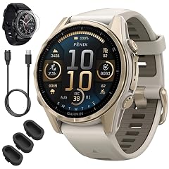 Garmin 010-02903-10 Fenix 8 43mm GPS Smartwatch Sapphire Soft Gold with Fog Gray Sandstone Silicone Band Bundle with