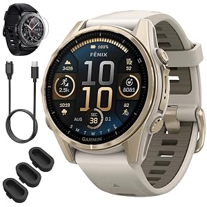 Garmin 010-02903-10 Fenix 8 43mm GPS Smartwatch Sapphire Soft Gold with Fog Gray Sandstone Silicone Band Bundle with