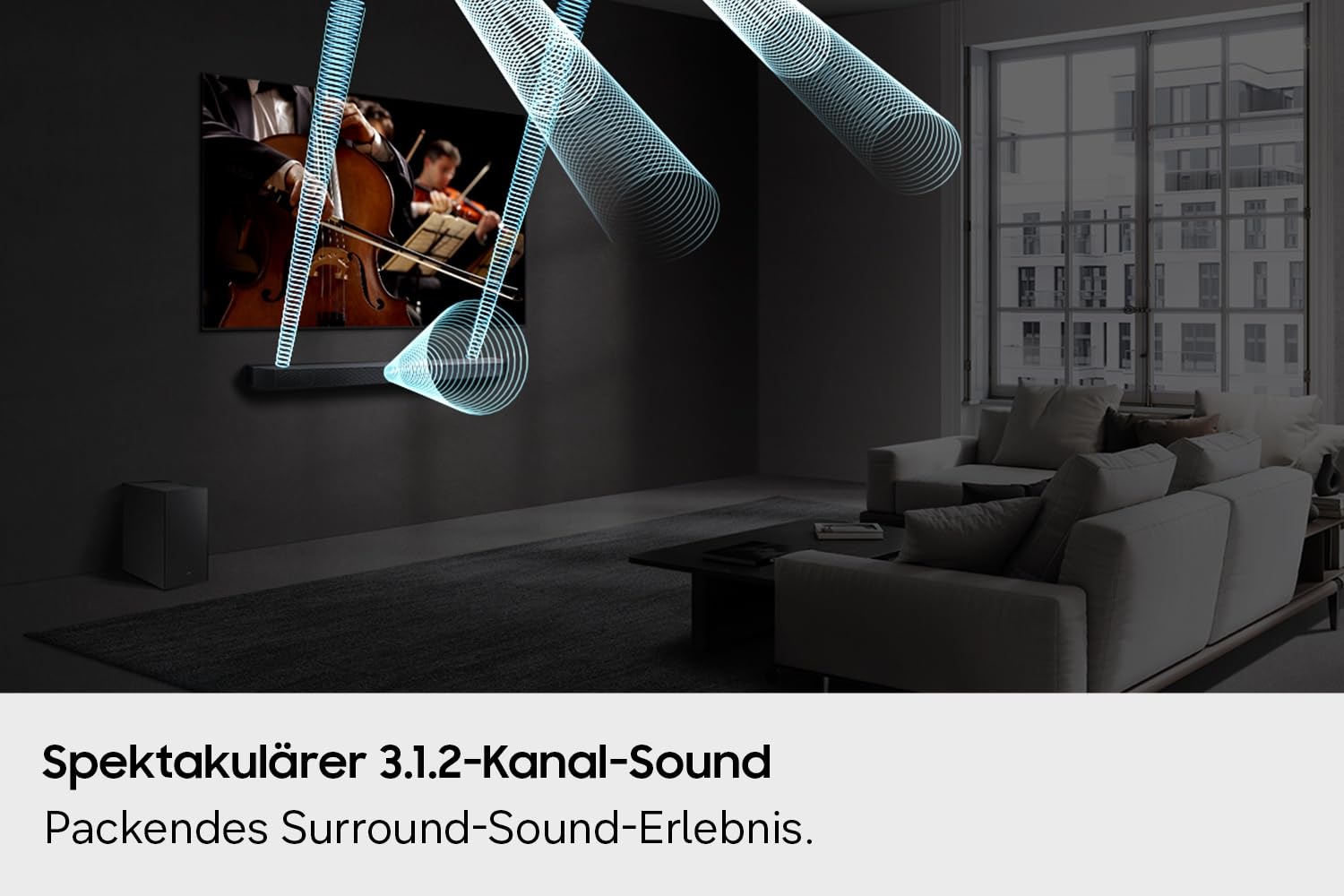 Samsung HW-Q610GH / Q600H Q-Series 3.1.2-Kanal Surround-Soundbar für TVs, Kabelloser 6.5"-Dual-Subwoofer, Kabelloses Dolby Atmos, Q-Symphony, Game Mode Pro für 3D-Gaming-Sound, Alexa
