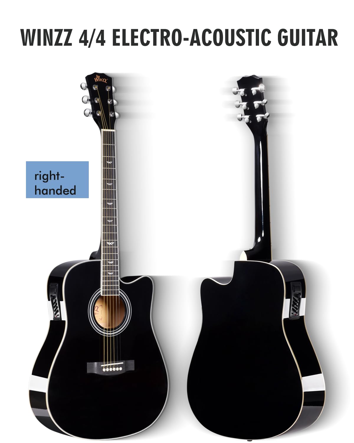 Winzz Chitarra Elettroacustica 41 Pollici Dreadnought con Equalizzatore a 4 Bande, Nero