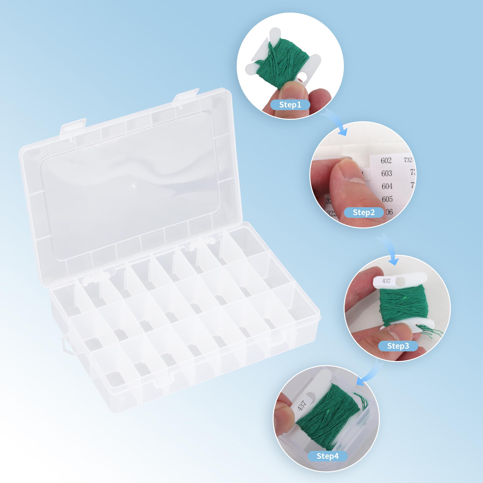 Juego de 4 cajas de almacenamiento de hilo de punto de cruz, caja organizadora de hilo de bordado, caja organizadora de punto de cruz con bobinadora, bobinas de hilo de plástico y