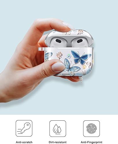 Miniatura 5 de JAHOLAN Funda compatible con AirPods 3, funda transparente de mariposa, bonita funda protectora suave a prueba de golpes con llavero para mujeres y