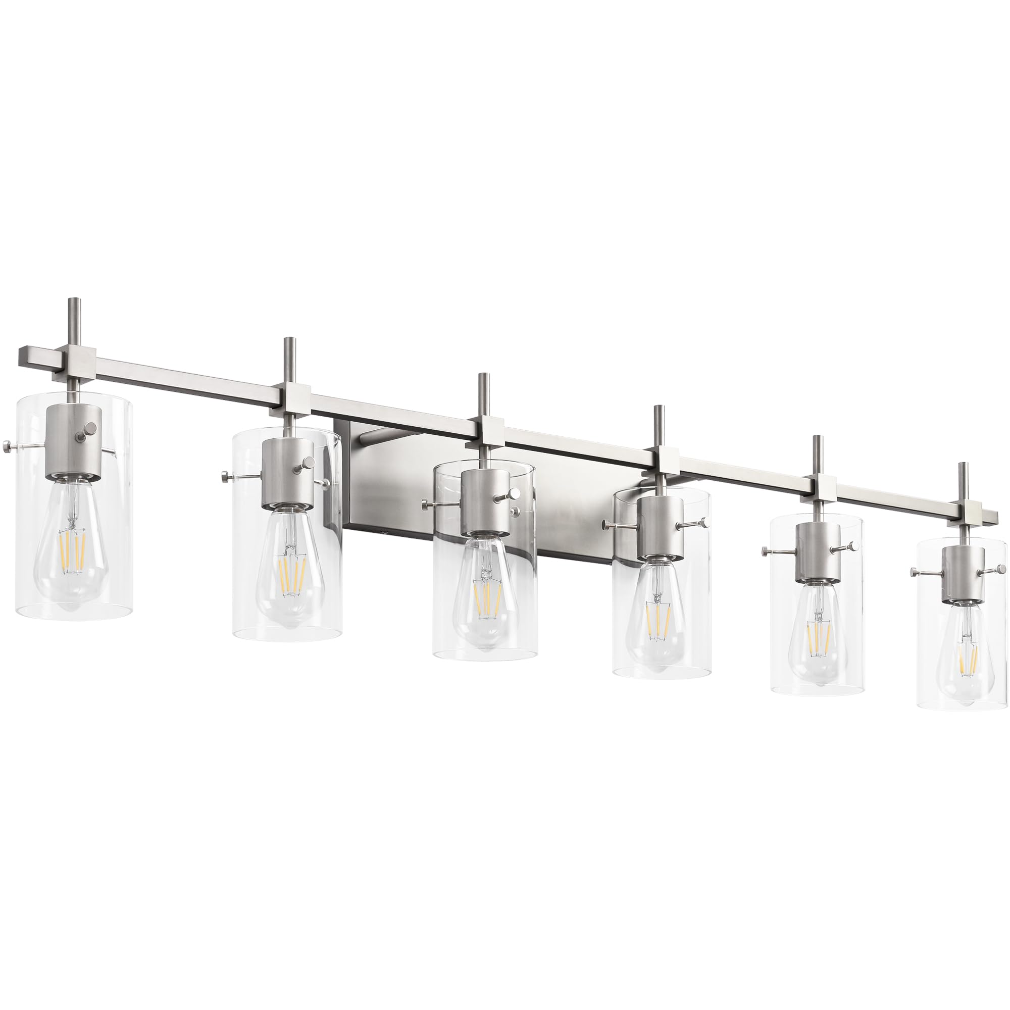 SOLFART 49.2 inch 6 Lights Vanity Light fixtures for Bathroom Vintage Bathroom Light Fixture Brushed Nickel Light Fixtures Above Mirror with Glass Shade (Exclude Bulb)