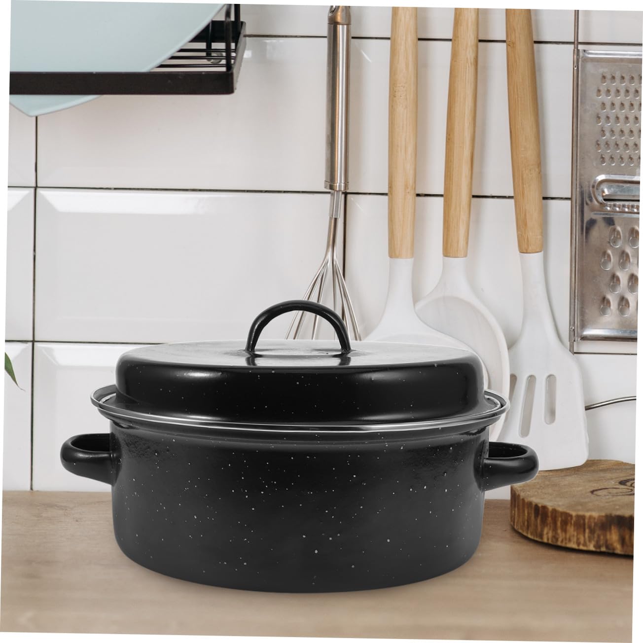 Ciieeo Kartoffeltopf und Gleichmäßiger Wärmeverteilung Schwarzer Emaillierter aus Eisen mit Ergonomischen Doppelgriffen als Bratform für Täglichen Gebrauch Beim Grillen und Kochen