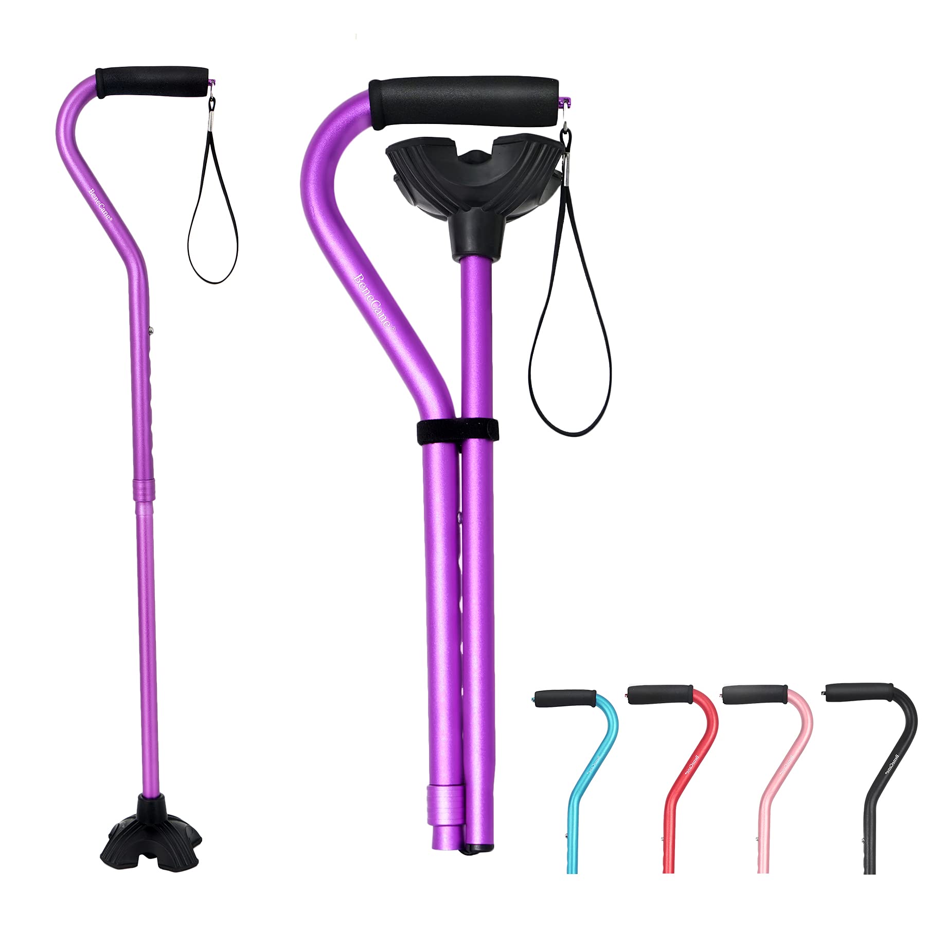 BeneCane Walking Cane Adjustable Cane with Offset Soft Cushioned Handle for Men & Women Lightweight Comfortable Extra Stability Base Mobility Aid for Men Women and Seniors