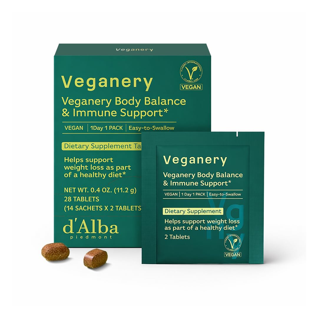 Veganery] Immune Support & Body Balance Mini Tablets with Green Tea Extract, Vitamins C & D and Zinc – Vegan Daily Wellness Supplement, 28 Count