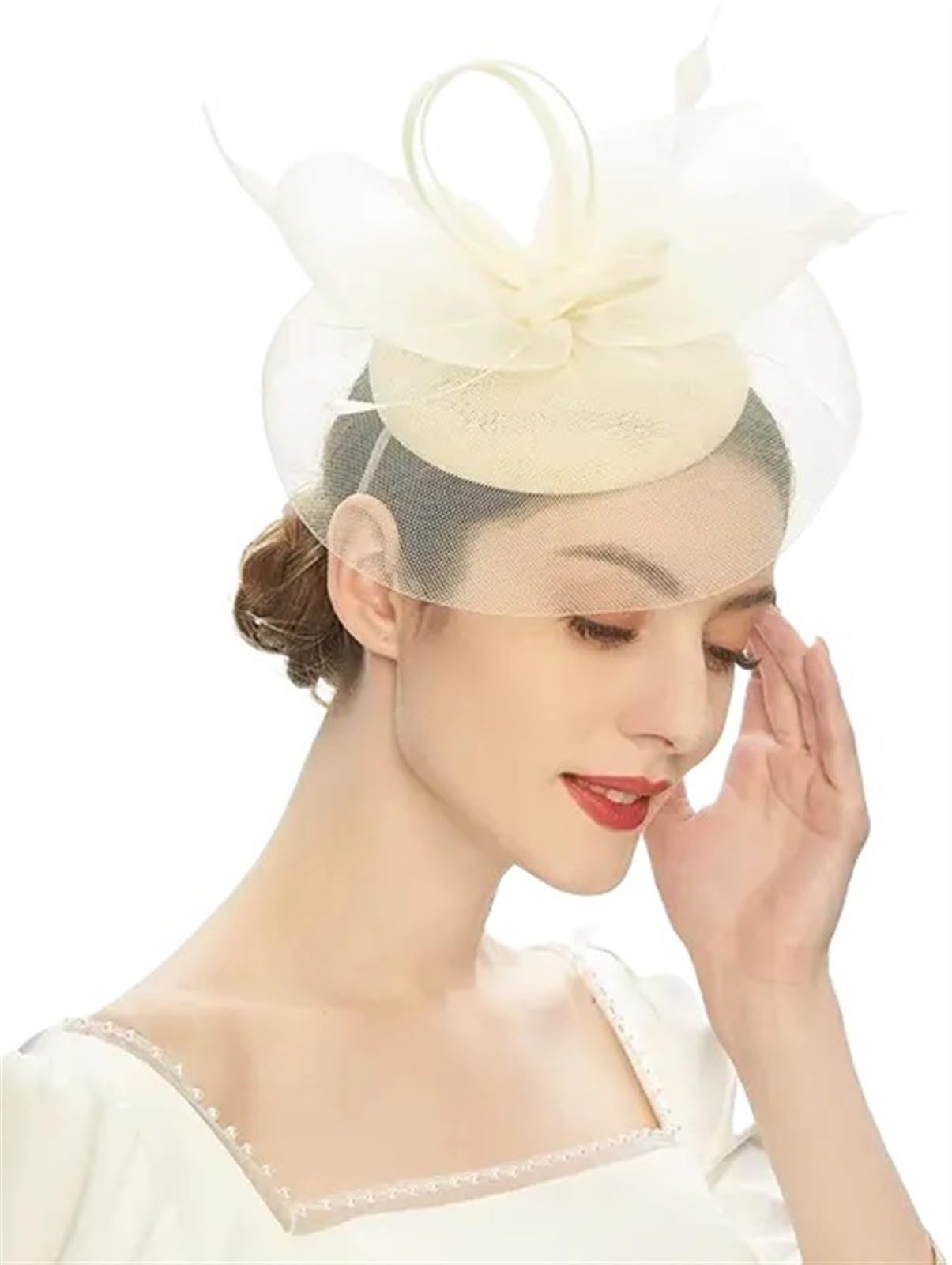 UALXPAO Wedding Hats Women's Fascinator Hat With Feather Mesh Tea Party Hats for Tea Party,Weddings(Color4)