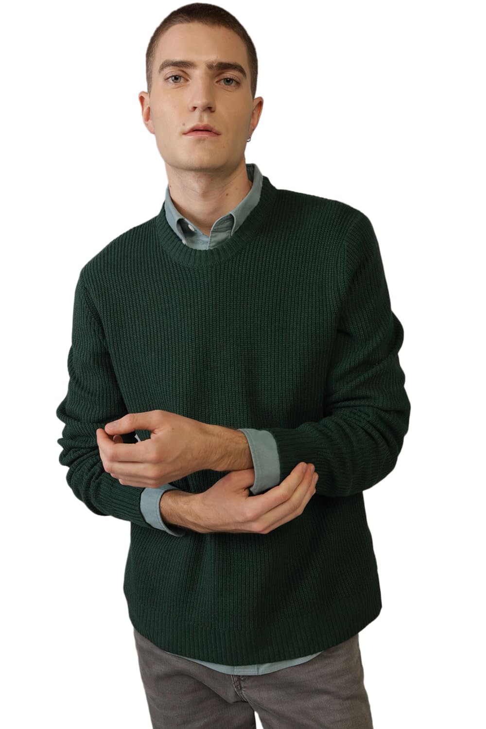 american eagle Men's Cotton Blend Crew Neck Sweater (WEE0141933337_Green-picture-12