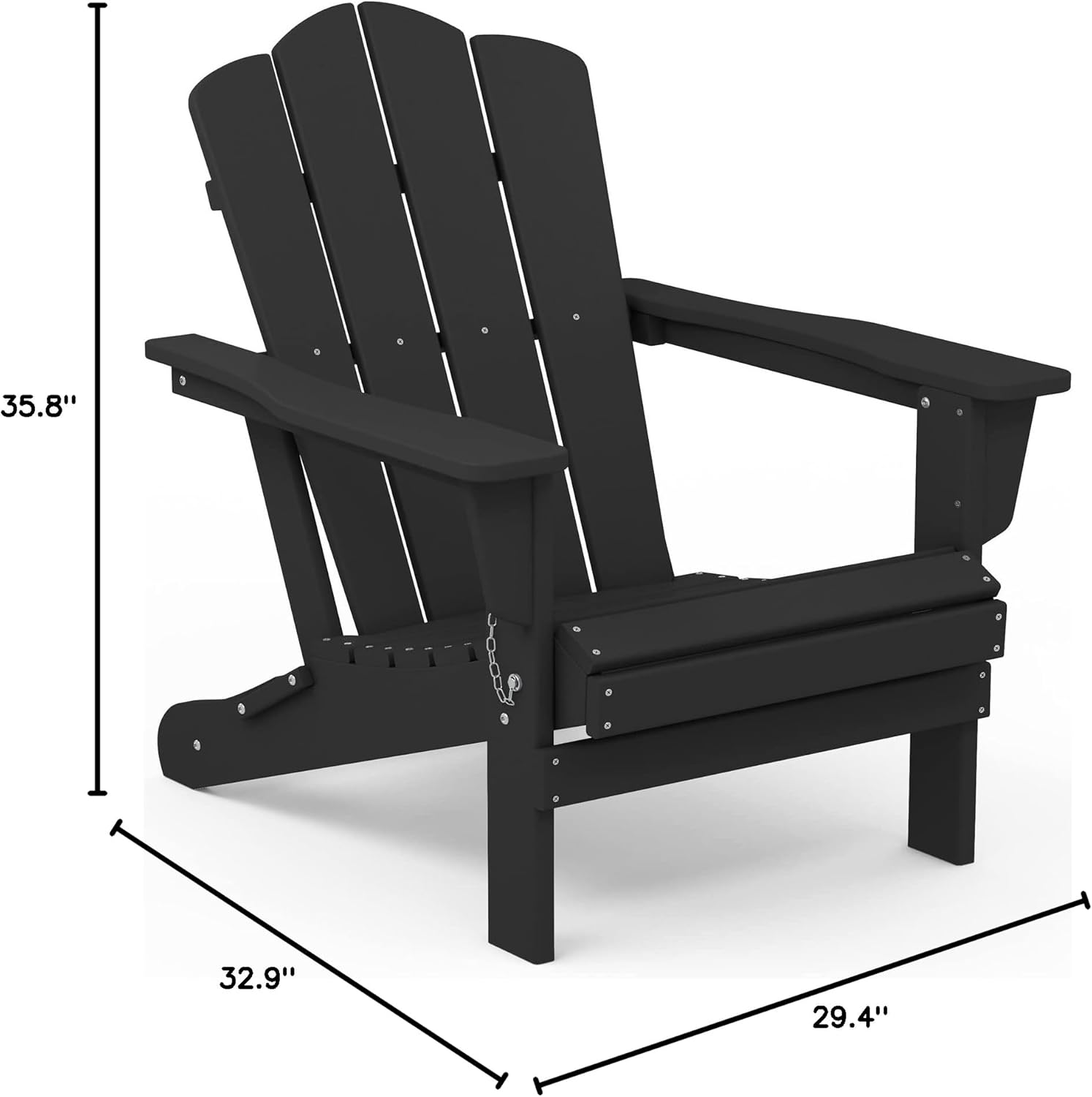 KINGYES Folding Adirondack Chair, HDPE All-Weather Patio Chairs, Wooden Textured Lawn Chair for Poolside, Backyard, Deck, Fire Pit, Black