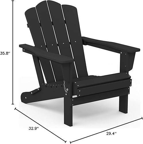 Vista 2 de KINGYES - Silla Adirondack plegable, sillas de patio de polietileno de alta densidad para todo tipo de clima, silla de césped con textura de madera