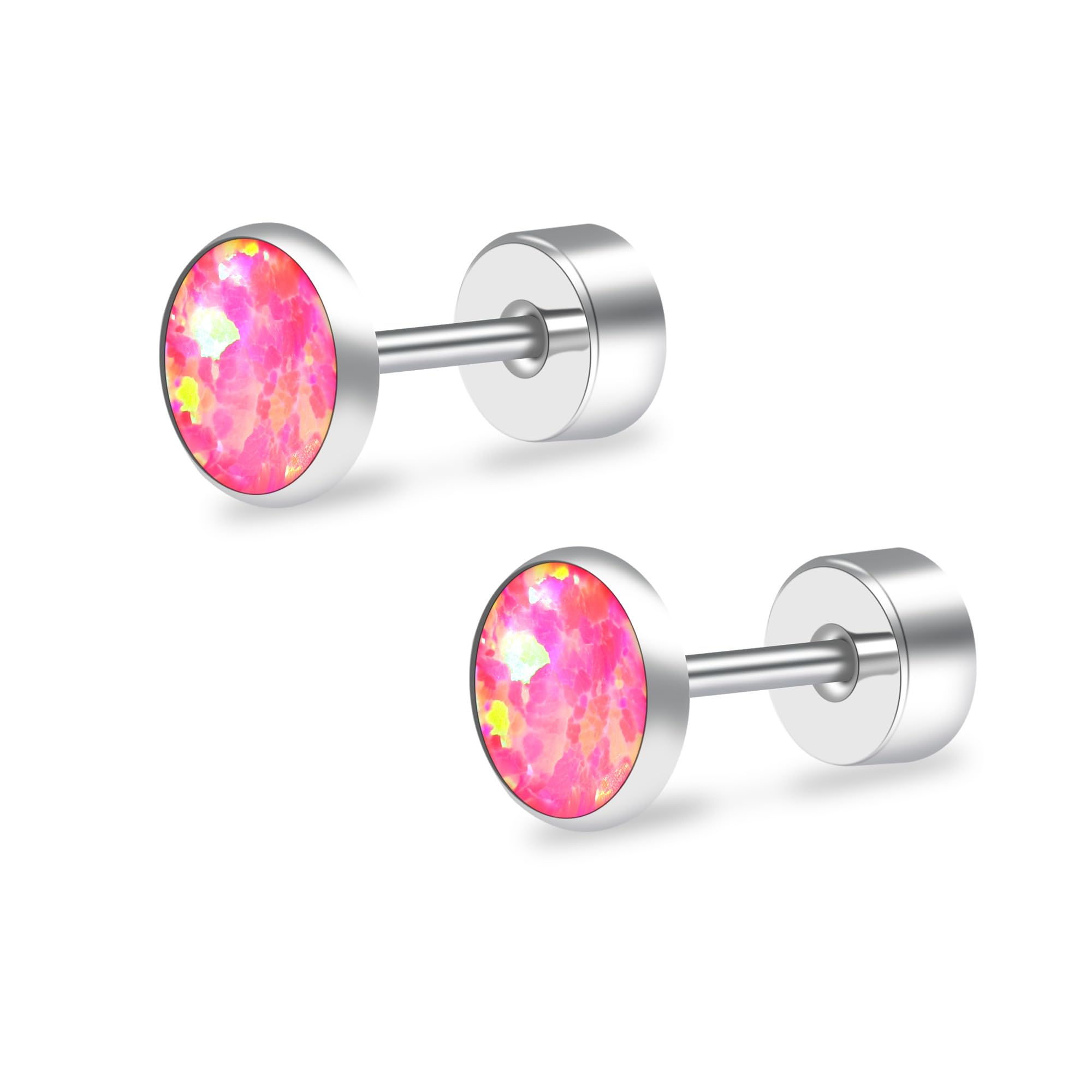 ZDE Titanium Flatback Ohrringe für Frauen Opal Lavendel Ohrstecker flach zurück Frauen Ohrringe hypoallergen Knorpel Flatback Ohrring Schmuck 3mm-5mm