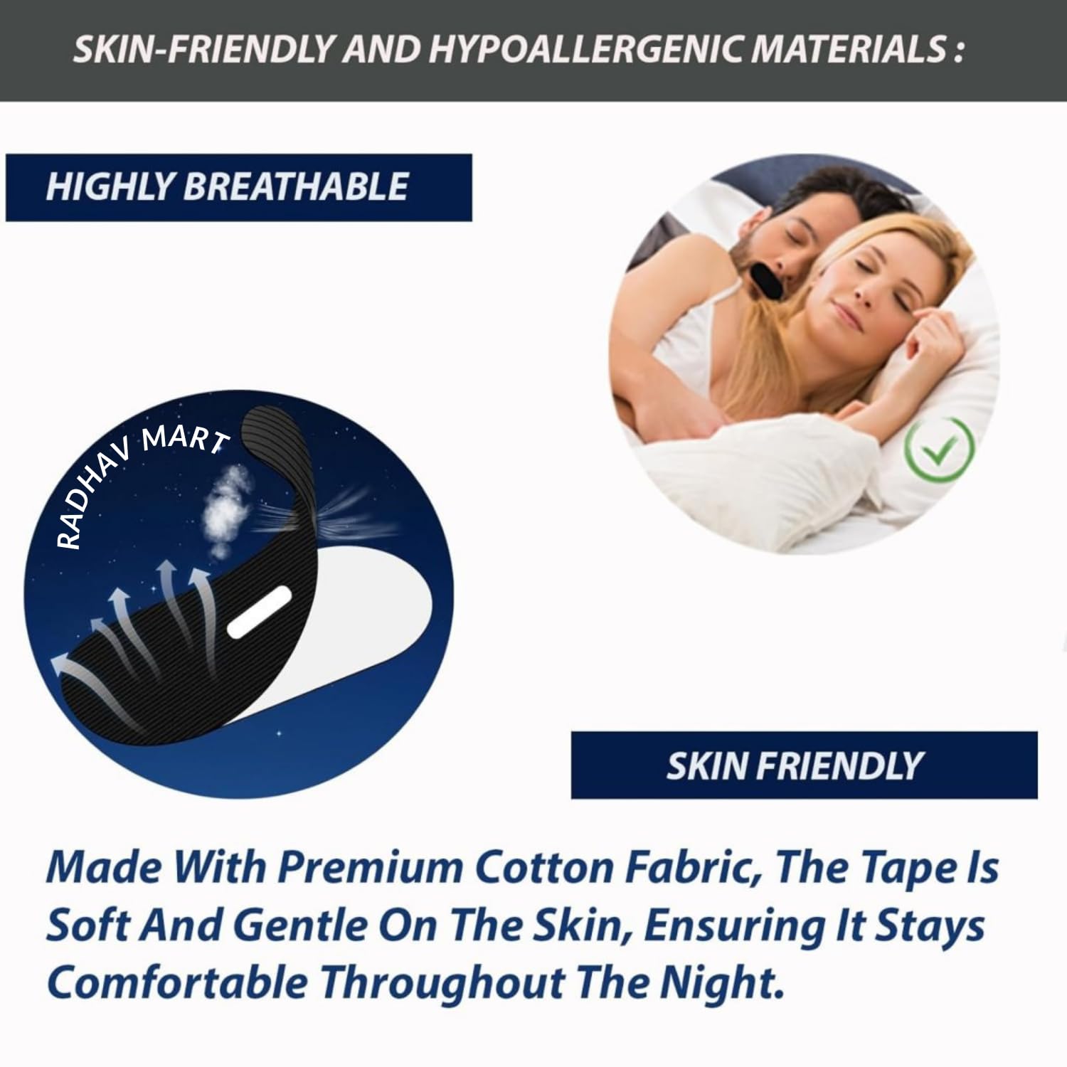 Radhav Mart 30 Pcs Sleep Strips Mouth Tape for Sleeping | Anti-Snoring Strips for Improved Nose Breathing, Reduced Snoring & Restful Sleep | Skin-Friendly Mouth Strips for Kids & Adults (30 Pcs) 1
