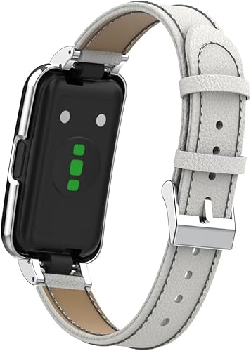 Miniatura 4 de Pulsera compatible con Huawei Band 8, correa de repuesto de cuero con marco de metal para Huawei Band 789