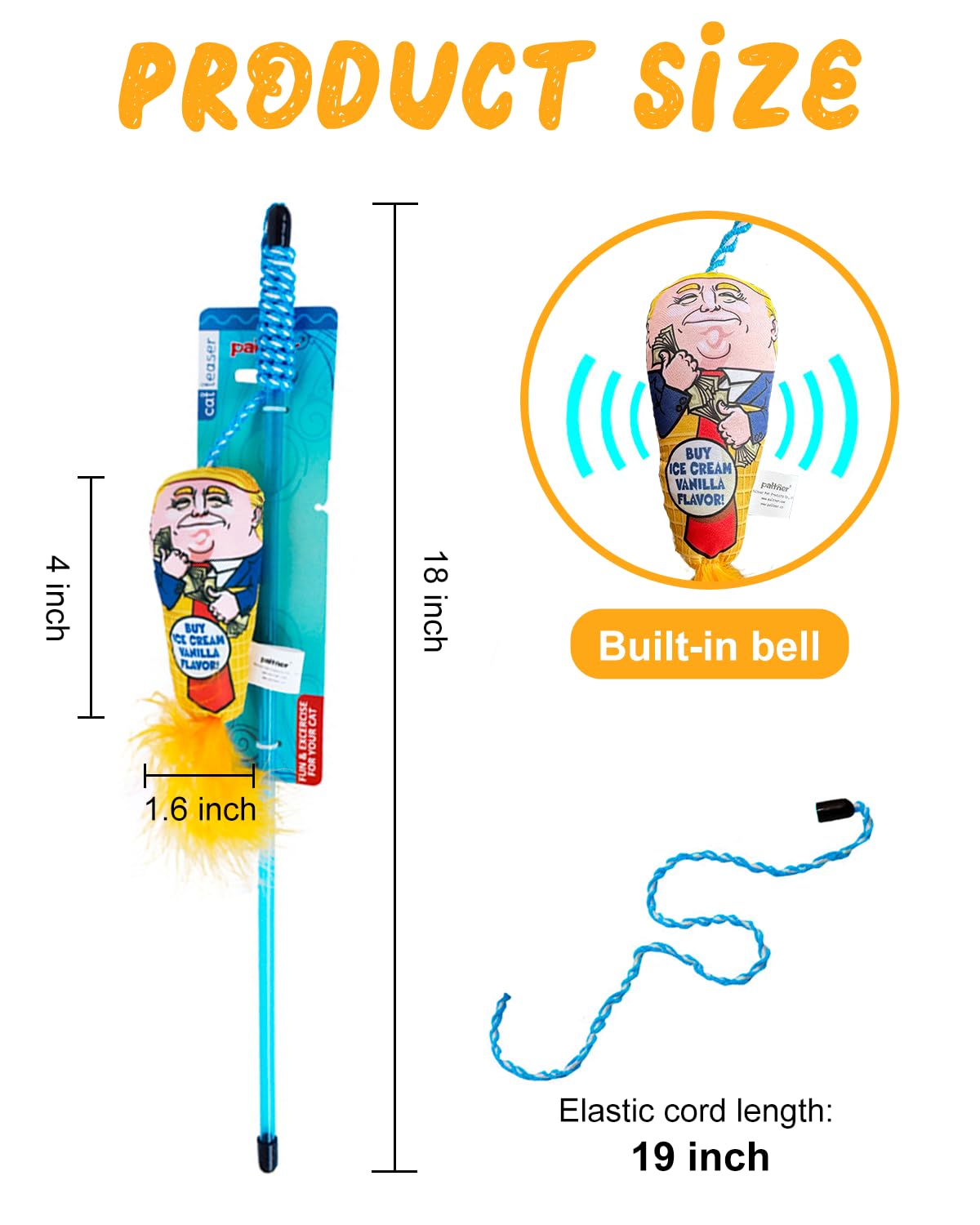 RIMGARY Interactive Cat Toys Donald Trump Toy, Trump Doll Feather Wand Toy, Catnip Toys, Cat Teaser Wand String, Fishing Pole,Kitten Play Exercise Toys,Halloween