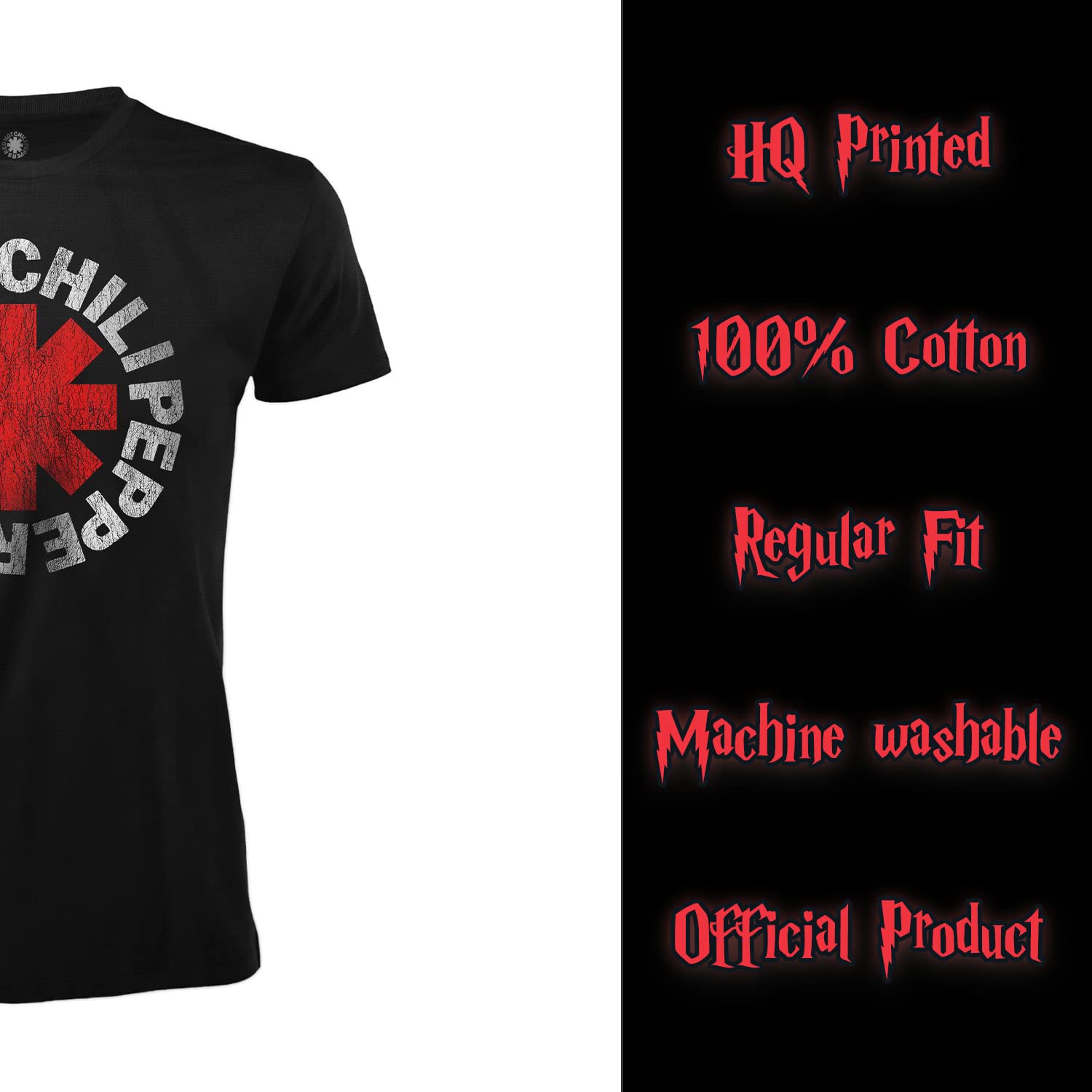 Red Hot Chili Peppers T-Shirt Logo Rock Music Officiel Noir Coton Unisexe Adulte Garçon