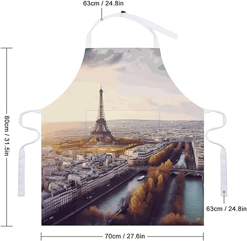 Miniatura 2 de Aerial View of Paris Cityscape Cooking Aprons Unisex Kitchen Apron Adjustable Bib Apron with Pockets Waterdrop Resistant Chef Aprons for BBQ Drawing