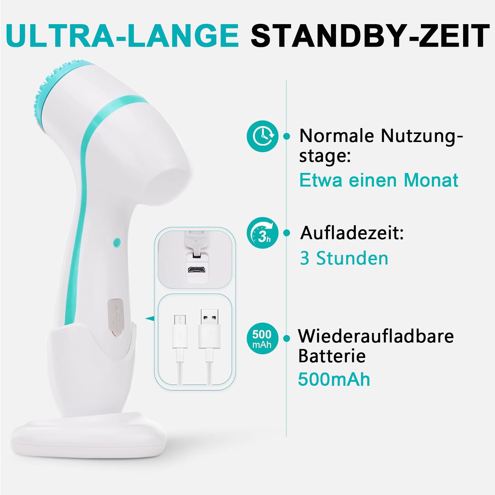 3 in 1 Elektrische Gesichtsreinigungsbürste mit 3 Bürstenköpfen, Wiederaufladbar, Tiefenreinigung Wasserdichte Gesichtsbürste für Männer und Frauen, Jeden Hauttyp (Blau)