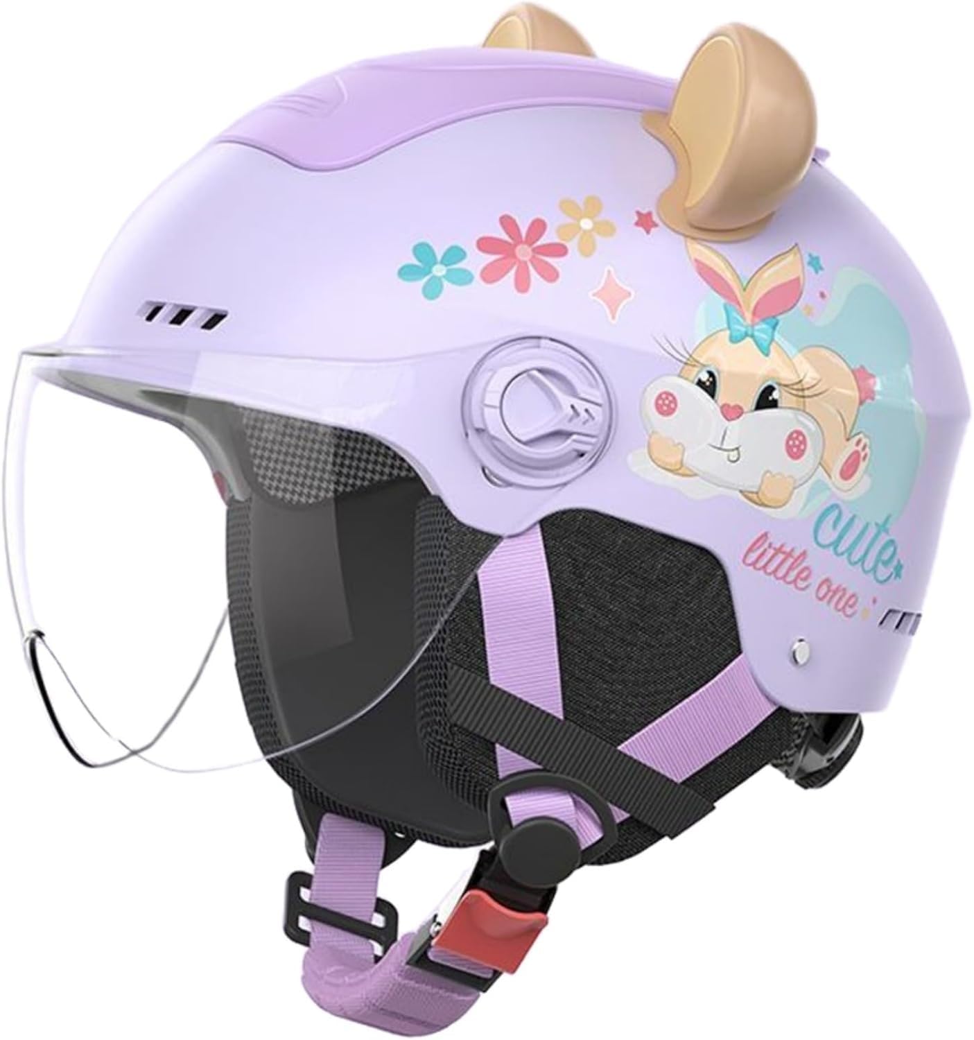 Casco da Moto Aperto per Bambini e Bambine dai 3 ai 12 Anni, omologato DOT FMVSS 218 e ECE 22.06, Casco da Scooter alla Moda con Visiera Parasole Retrattile. A,50-56CM