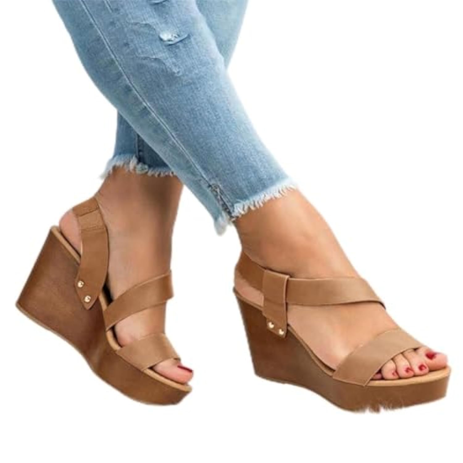 WEDFGXWEDFGX Women Sandals Wedge Platform Sandals Summer Slip On Ladies High Heels Shoes Fashion Open Toe Casual Female Footwear