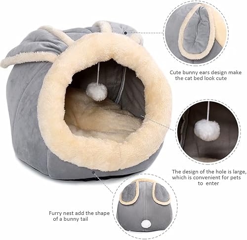 Miniatura 3 de Camas para gatos de interior - Cama para perros pequeños con parte inferior antideslizante, cueva para gatos/perros en forma de conejo con juguete