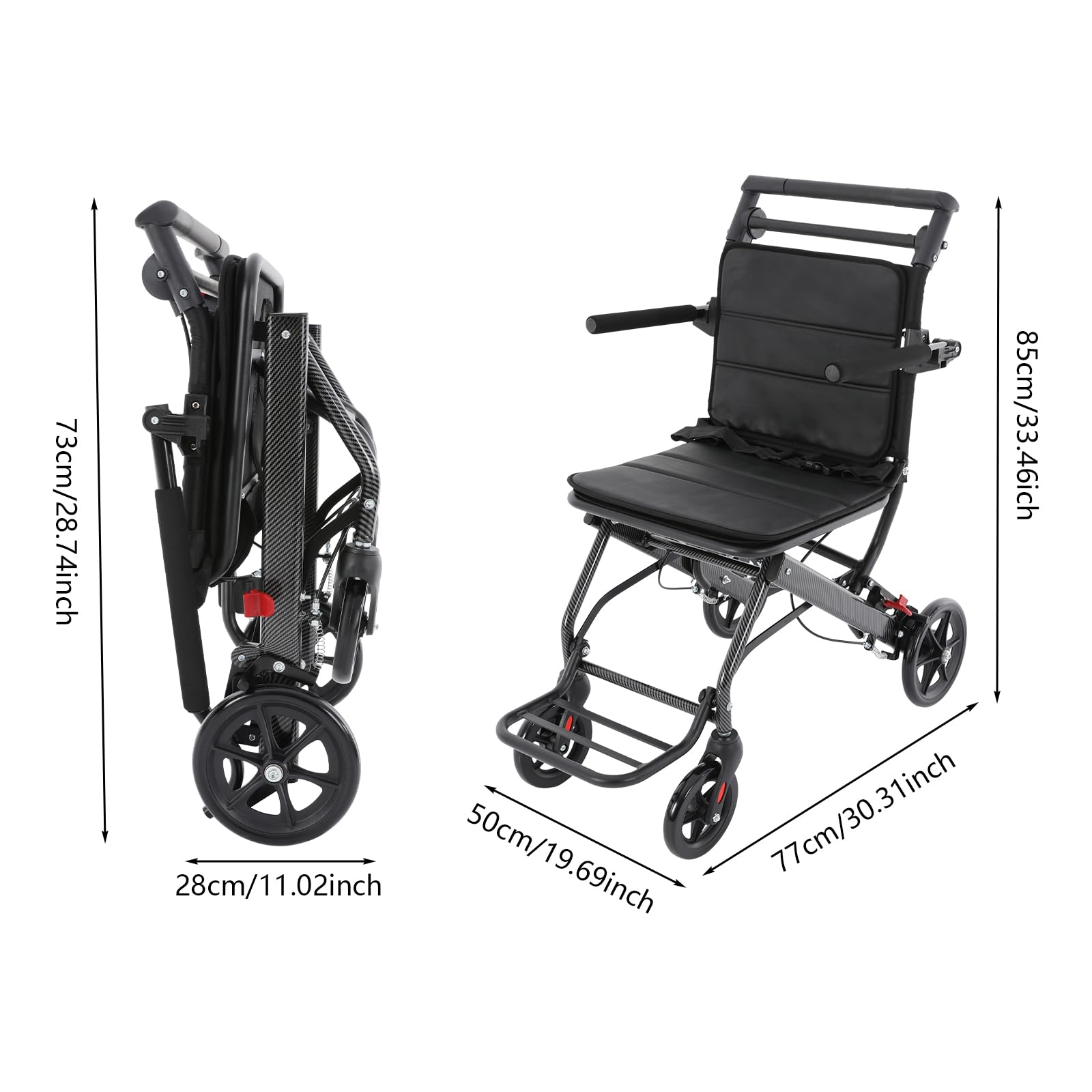 Silla de ruedas plegable ligera de viaje – Silla de ruedas plegable con reposabrazos y reposapiés desmontables – Silla de ruedas plegable 100 kg para adultos – Ideal como regalo