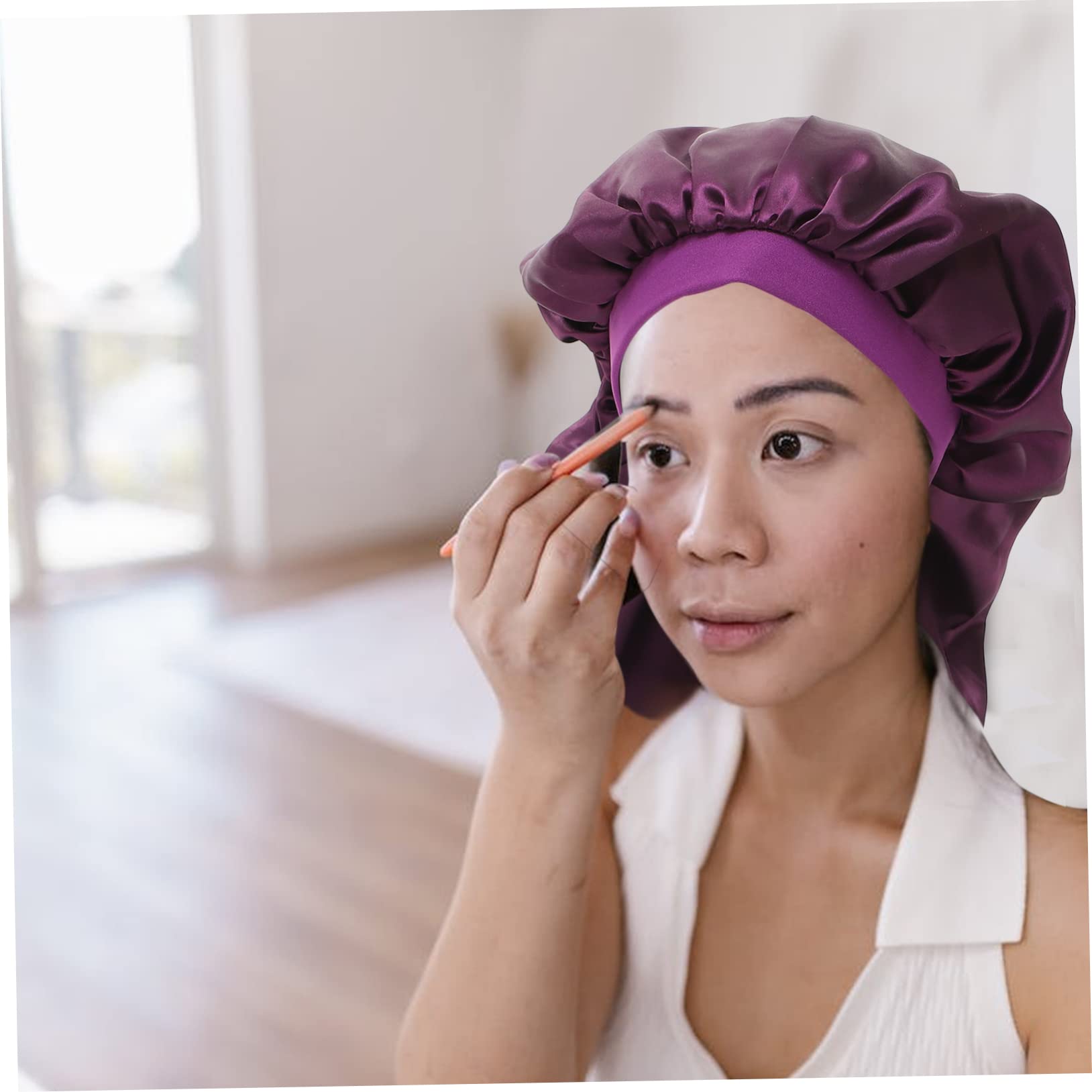 Gorro de Dormir Largo de Satén Púrpura para Mujer, 3 Piezas | Cabello Largo y Rizado, Ajuste Cómodo, Evita Enredos Uso Gimnasio y Running