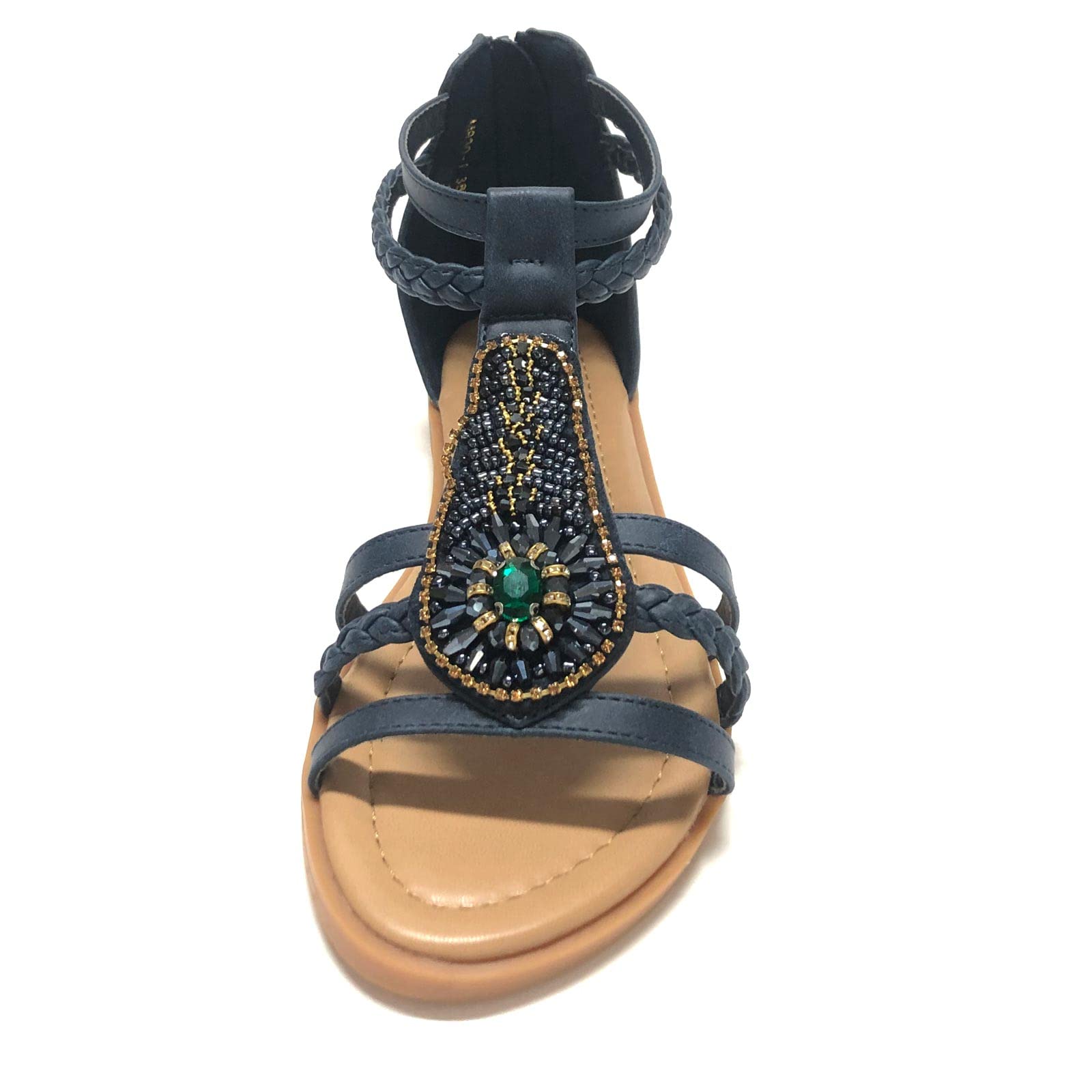 Sandalias para Mujer, Summer Beach Sandalias Planas de Gladiador Sandalias de Punta Abierta Boho para Mujer Sandalias cómodas con Correa en el Tobillo Chanclas