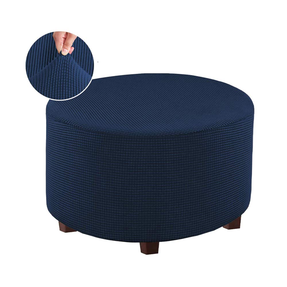 VIENLOVE Round Ottoman Slipcover Polyester Blend Footstool Protector Covers Stretch with Elastic Bottom Feature Textured Machine Washable Jacquard