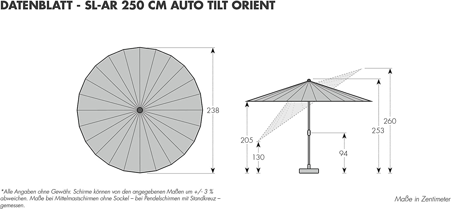 Doppler Sonnenschirm für den Garten Asia Look SL-AZ Auto Tilt 250cm Natur I Gartenschirm knickbar durch kurbeln I Kurbelschirm UV-Schutz 50+ I Kurbelschirm aus Aluminium I regenabweisendes Dach